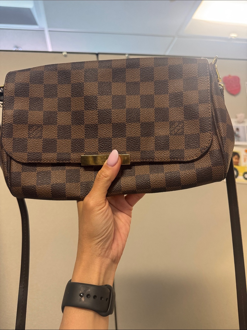 Louis Vuitton Brown Checkered Crossbody Bag with Gold Hardware
